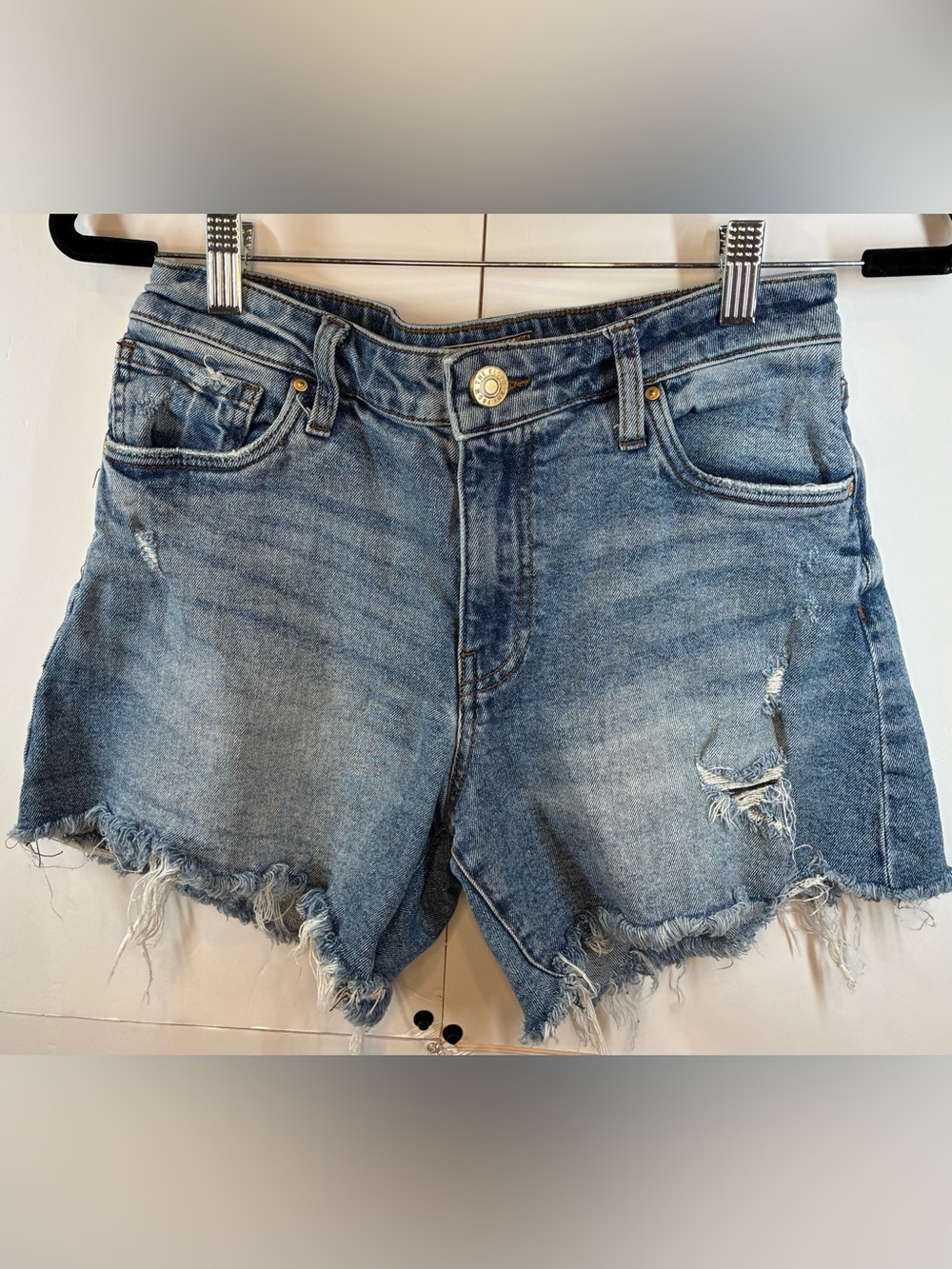 KUT from the Kloth Jane Long Shorts High Rise Distressed Frayed Hem Size 2